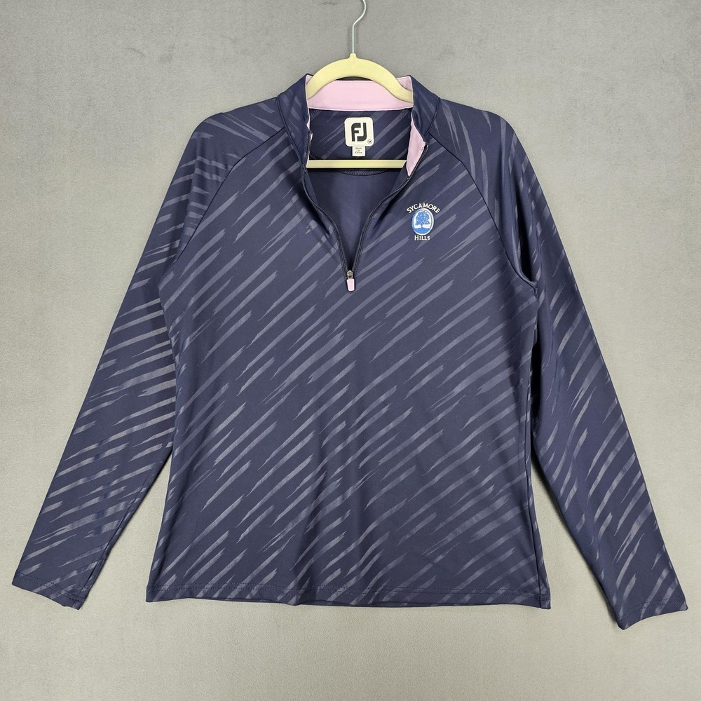 FootJoy Pullover Shirt Womens Medium Blue Stripe 1/4 Zip Golf Sycamore Hills
